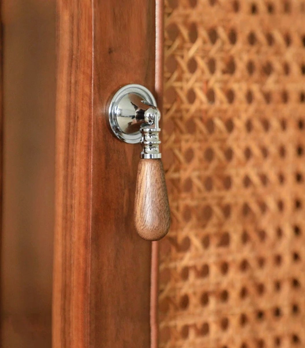 Walnut wood and brass drop handle/Wooden drop drawer pull/Gold or silver cabinet pull/Wooden furniture hardware/Dresser door knob