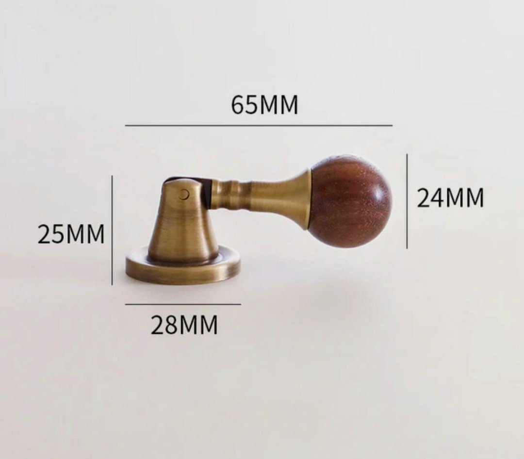 Wood and aged brass drop handle/Wooden drop drawer pull/Aged brass cabinet pull/Wooden furniture hardware/Dresser door knob/Retro style