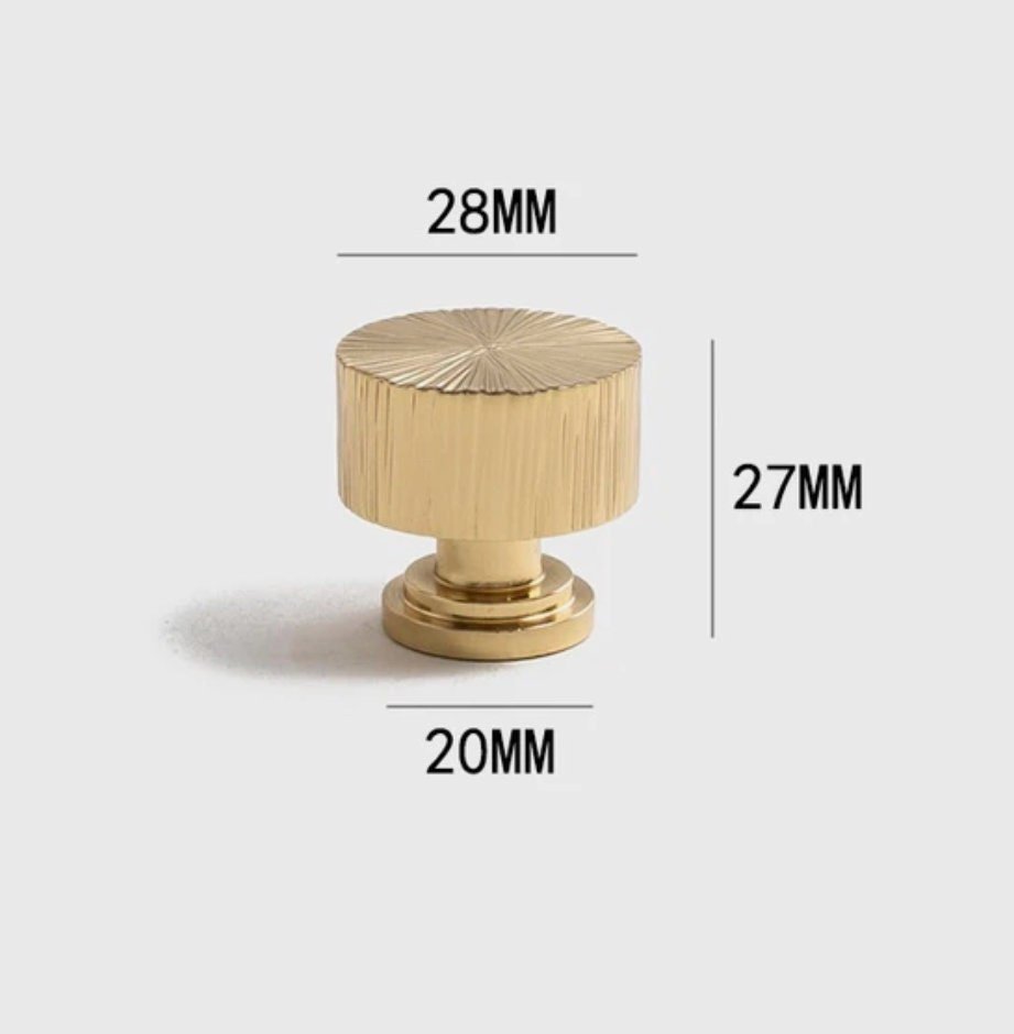 Retro style gold brass shape bar handle and knobs/Scored texture gold brass hardware/Shiny gold brass drawer pull/Gold kitchen hardware/MCM