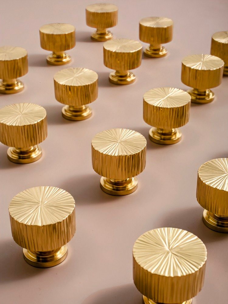 Retro style gold brass shape bar handle and knobs/Scored texture gold brass hardware/Shiny gold brass drawer pull/Gold kitchen hardware/MCM