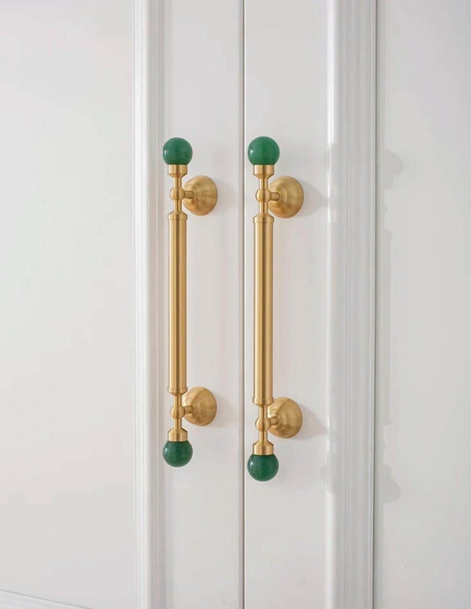 Geometric green jade and brass bar handle/Semi precious stone and brass drawer pull/unique cabinet handle/IKEA hack/wardrobe door handle