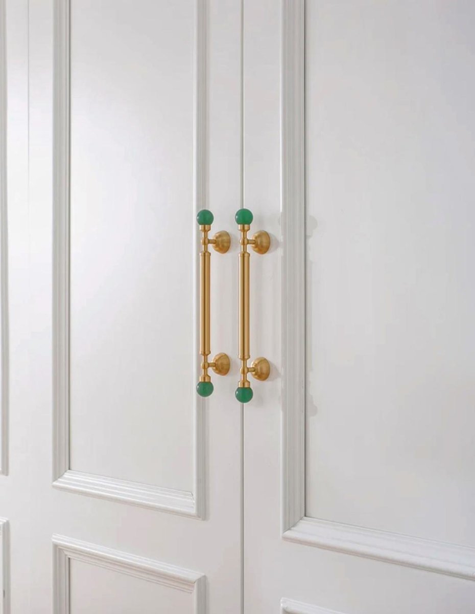 Geometric green jade and brass bar handle/Semi precious stone and brass drawer pull/unique cabinet handle/IKEA hack/wardrobe door handle