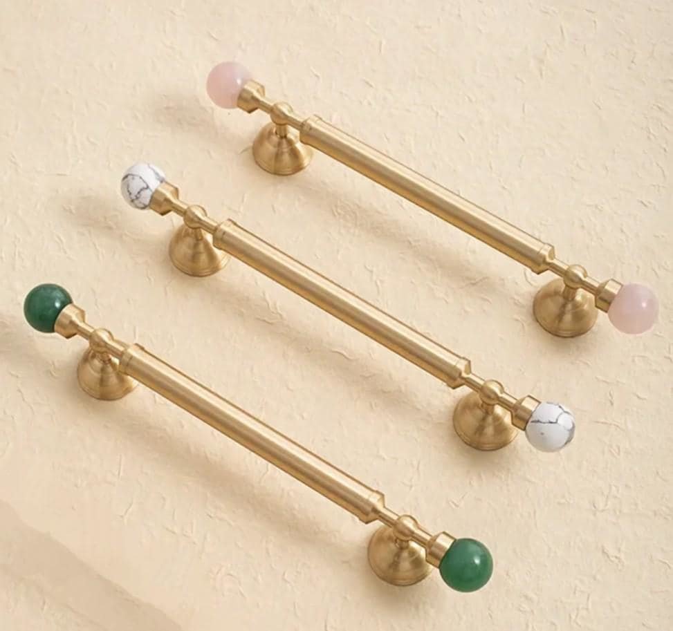 Geometric green jade and brass bar handle/Semi precious stone and brass drawer pull/unique cabinet handle/IKEA hack/wardrobe door handle