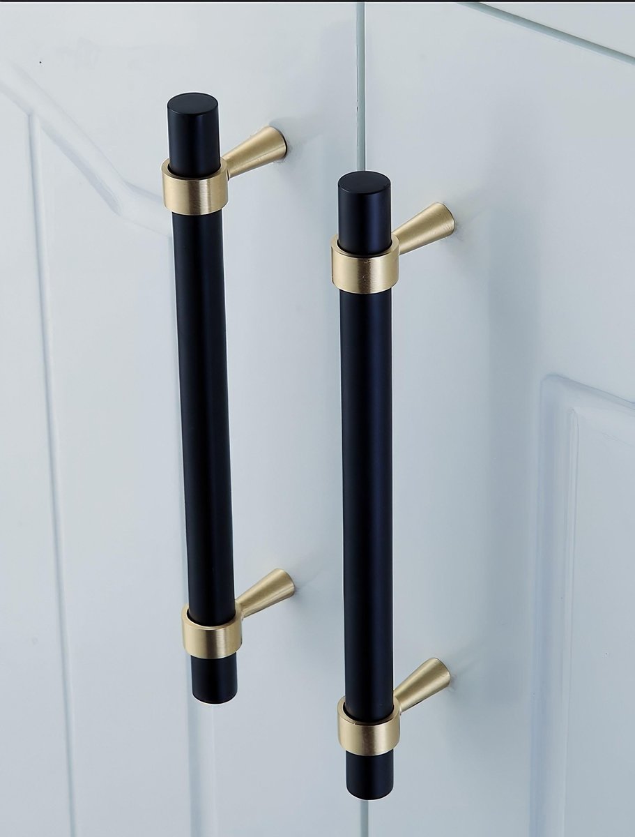 Matte black and gold brass cabinet bar handle/Black and gold drawer pull/Matte black and gold door handle/Black and Gold furniture hardware