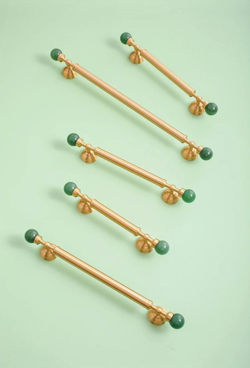 Geometric green jade and brass bar handle/Semi precious stone and brass drawer pull/unique cabinet handle/IKEA hack/wardrobe door handle