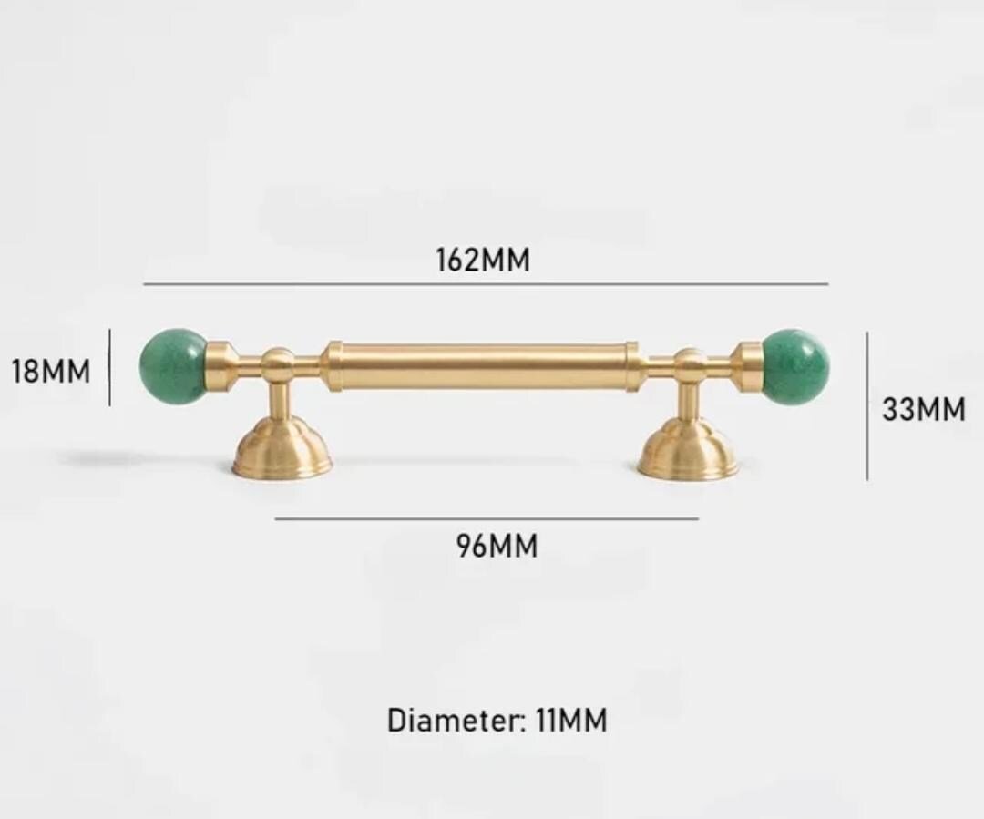 Geometric green jade and brass bar handle/Semi precious stone and brass drawer pull/unique cabinet handle/IKEA hack/wardrobe door handle