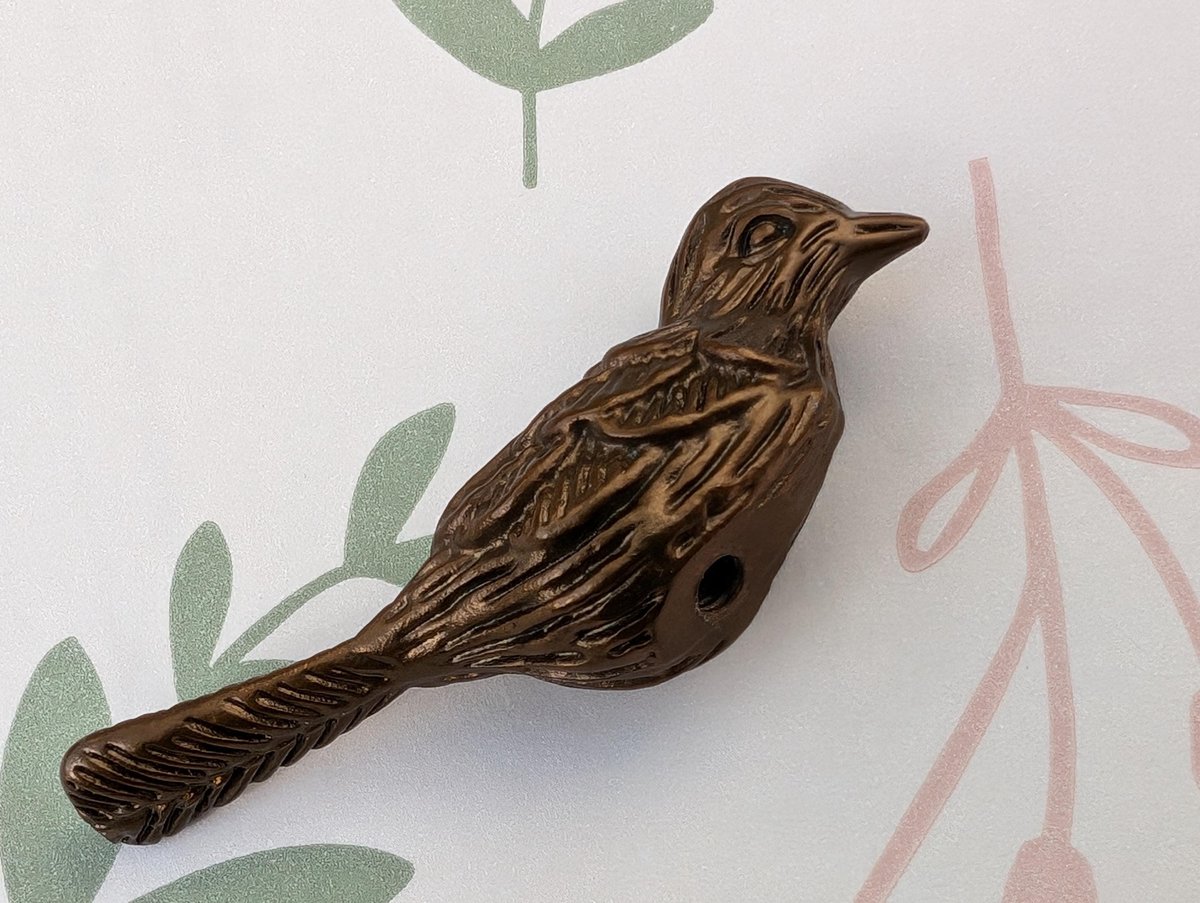 Small detailed bronze bird drawer handle/Bronze sparrow shaped cabinet pull/small chickadee door knob/nursery furniture hardware