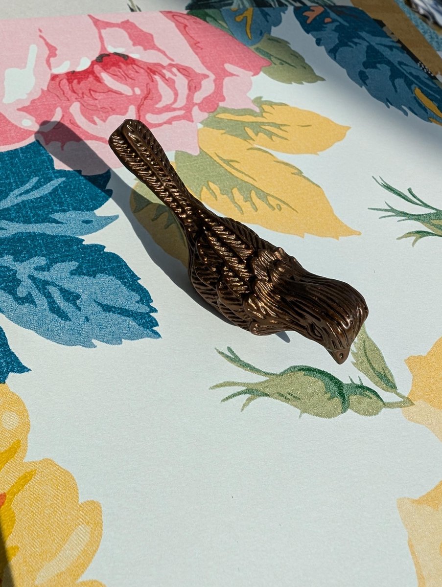 Small detailed bronze bird drawer handle/Bronze sparrow shaped cabinet pull/small chickadee door knob/nursery furniture hardware