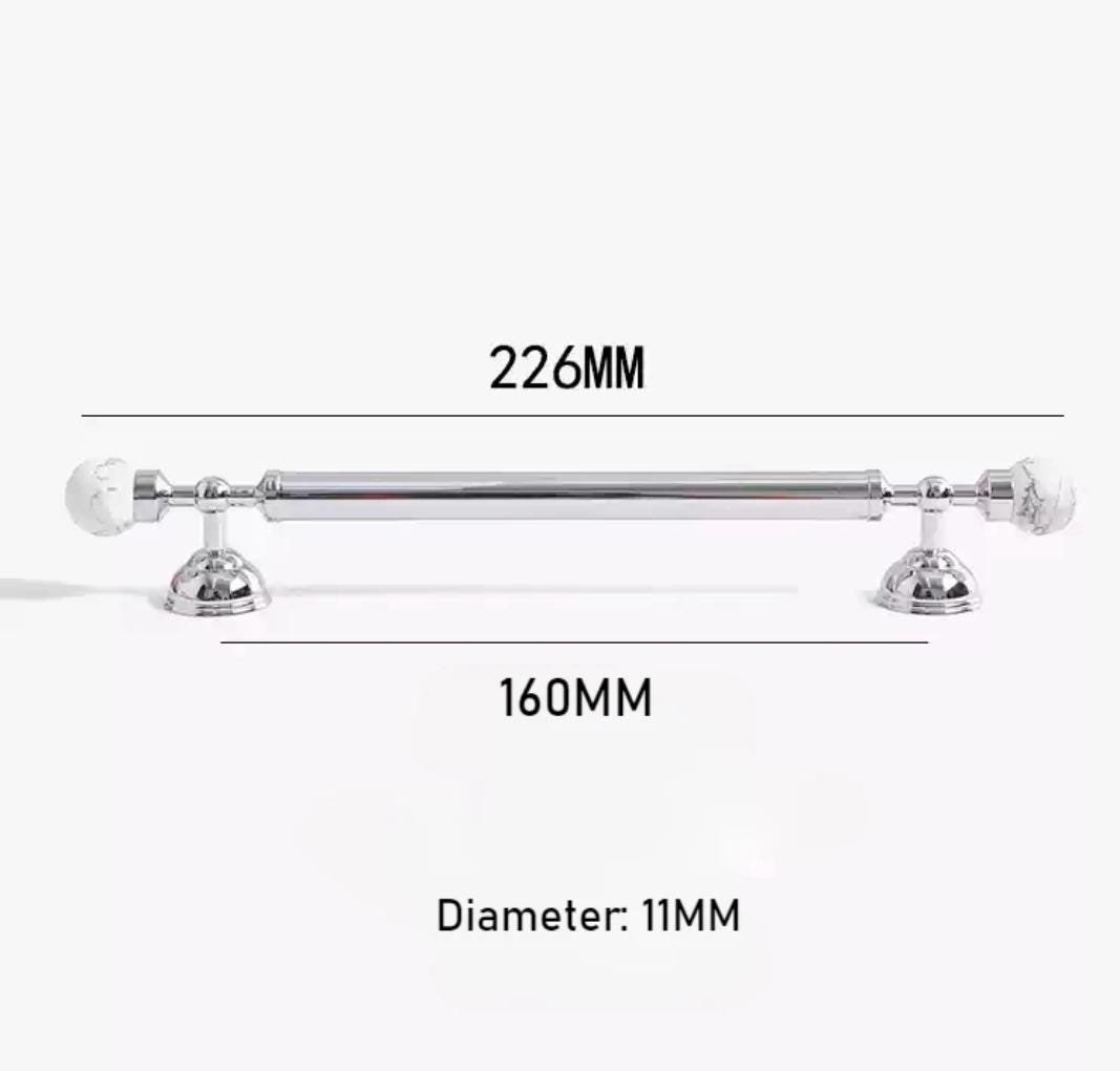 White marble and silver bar handle/Marble and chrome drawer pull/unique cabinet handle/IKEA hack/wardrobe door handle/Geometric hardware