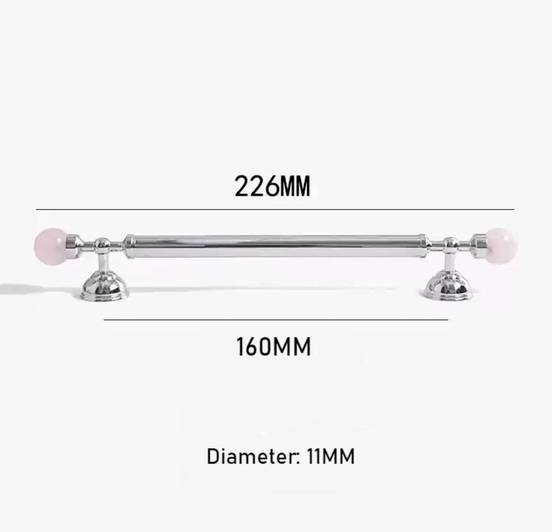 Rose quartz and silver bar handle/Pink crystal and chrome drawer pull/unique cabinet handle/IKEA hack/wardrobe door handle/Crystal hardware