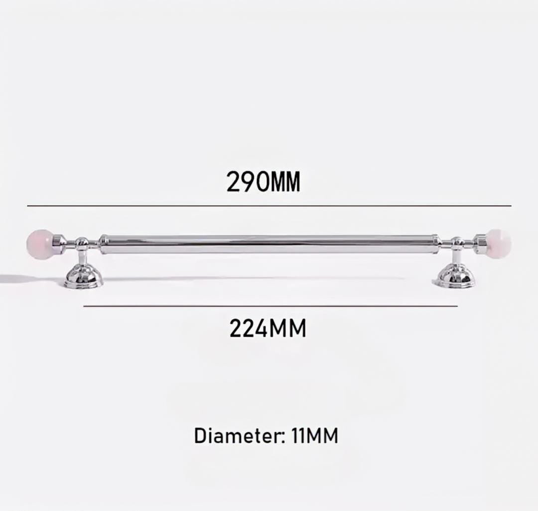 Rose quartz and silver bar handle/Pink crystal and chrome drawer pull/unique cabinet handle/IKEA hack/wardrobe door handle/Crystal hardware