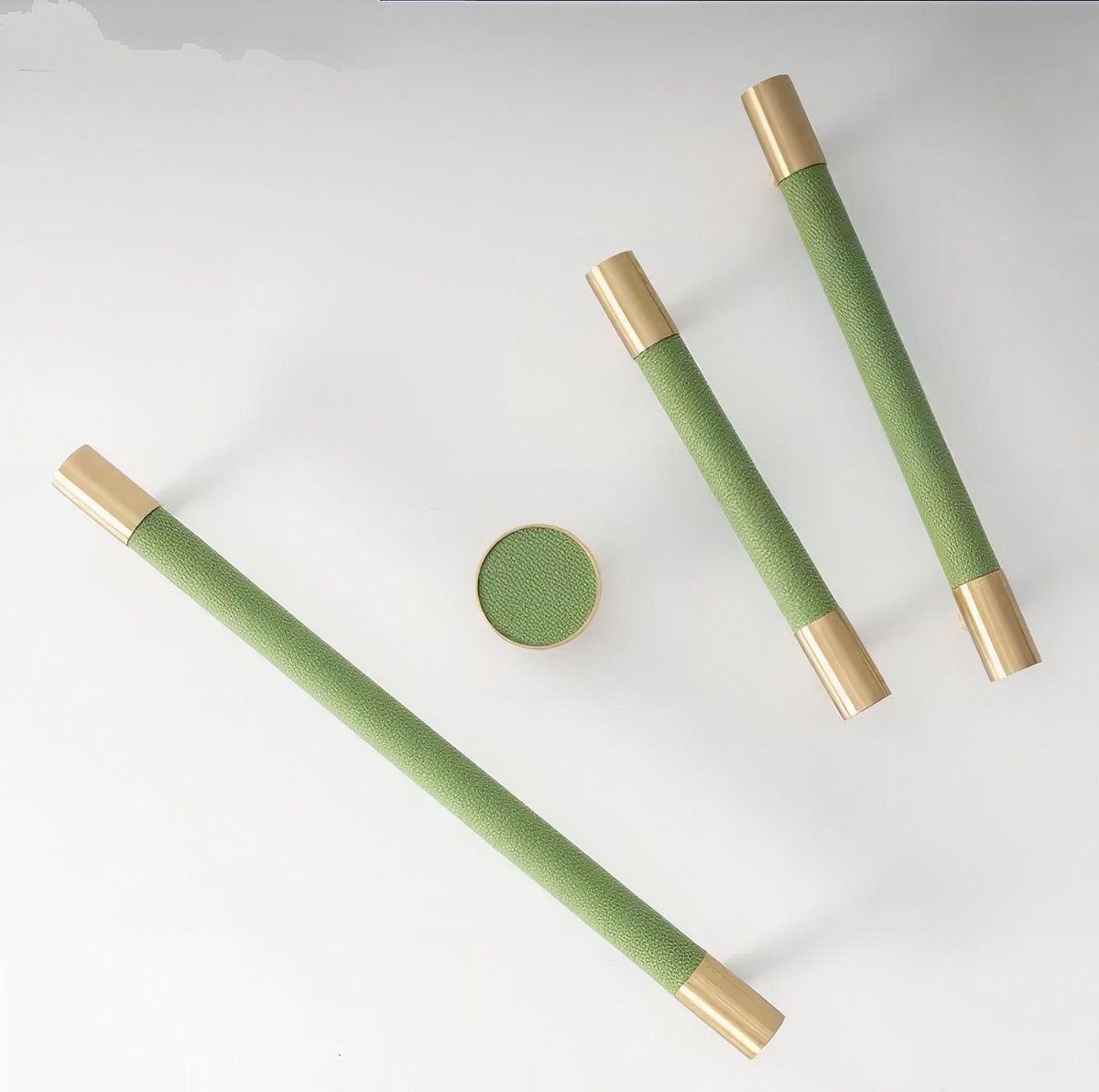 Green Leather and Gold Brass cabinet handle/Green leather drawer pull/Green door handle/Green cabinet pull/Leather handle/Leather hardware