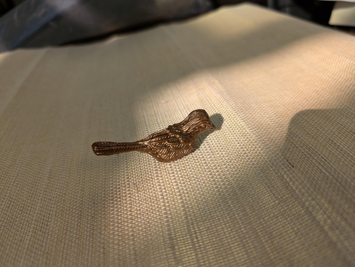 Small detailed bronze bird drawer handle/Bronze sparrow shaped cabinet pull/small chickadee door knob/nursery furniture hardware