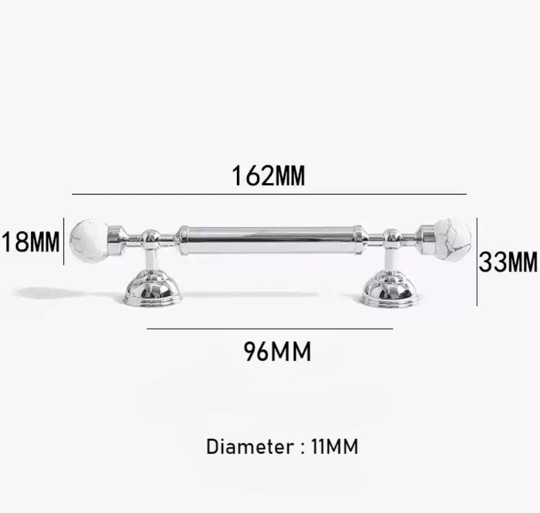 White marble and silver bar handle/Marble and chrome drawer pull/unique cabinet handle/IKEA hack/wardrobe door handle/Geometric hardware