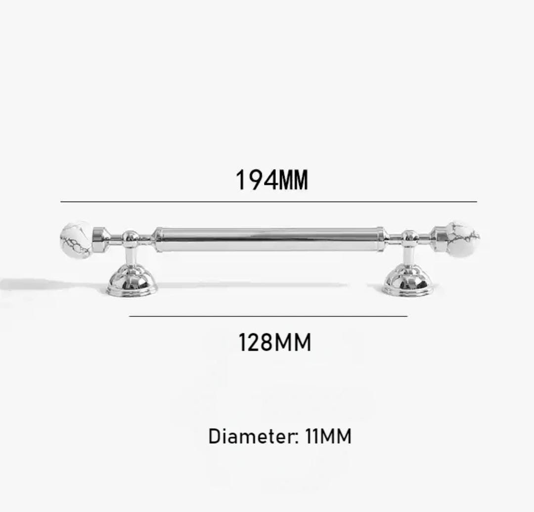 White marble and silver bar handle/Marble and chrome drawer pull/unique cabinet handle/IKEA hack/wardrobe door handle/Geometric hardware