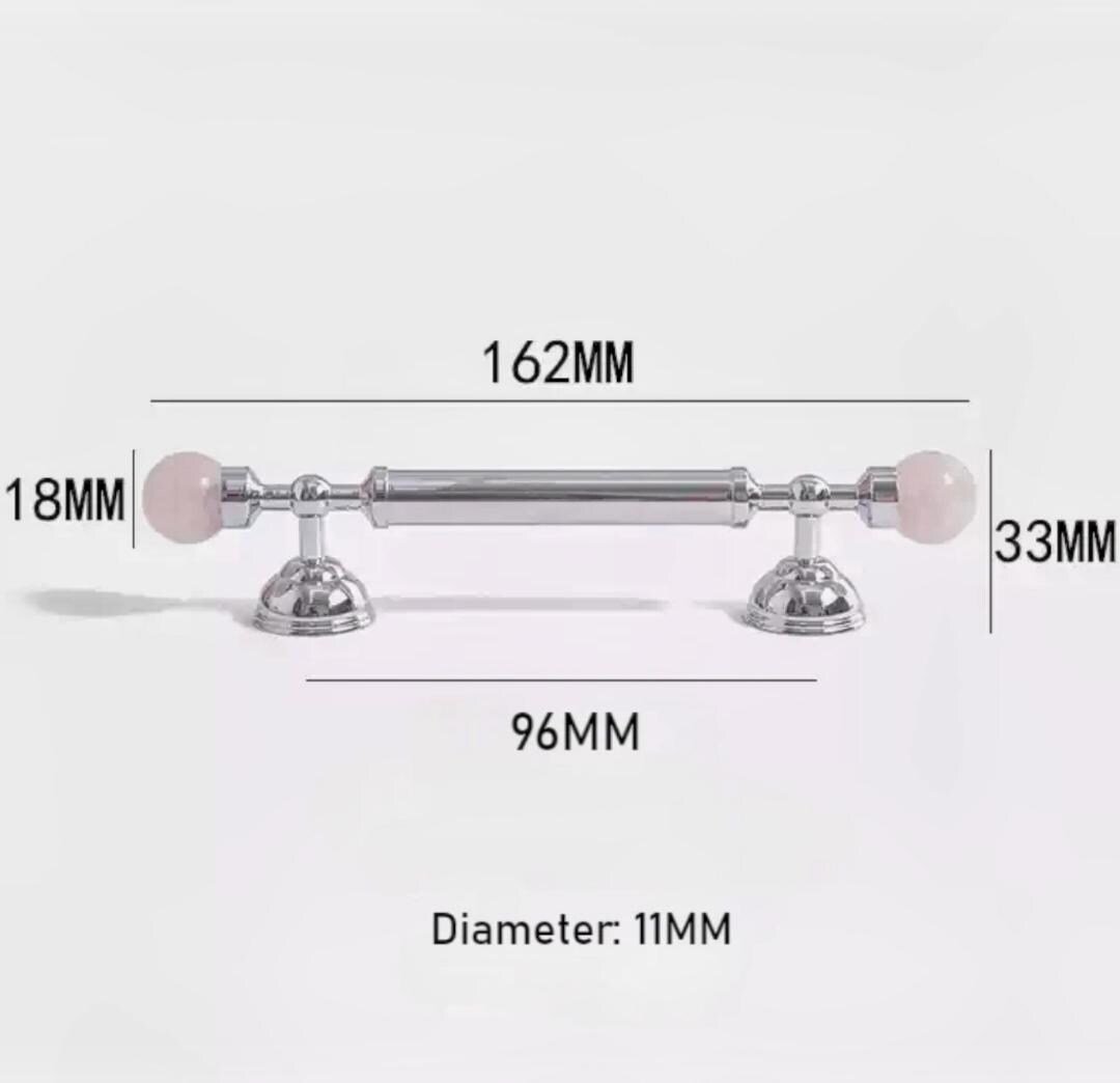 Rose quartz and silver bar handle/Pink crystal and chrome drawer pull/unique cabinet handle/IKEA hack/wardrobe door handle/Crystal hardware