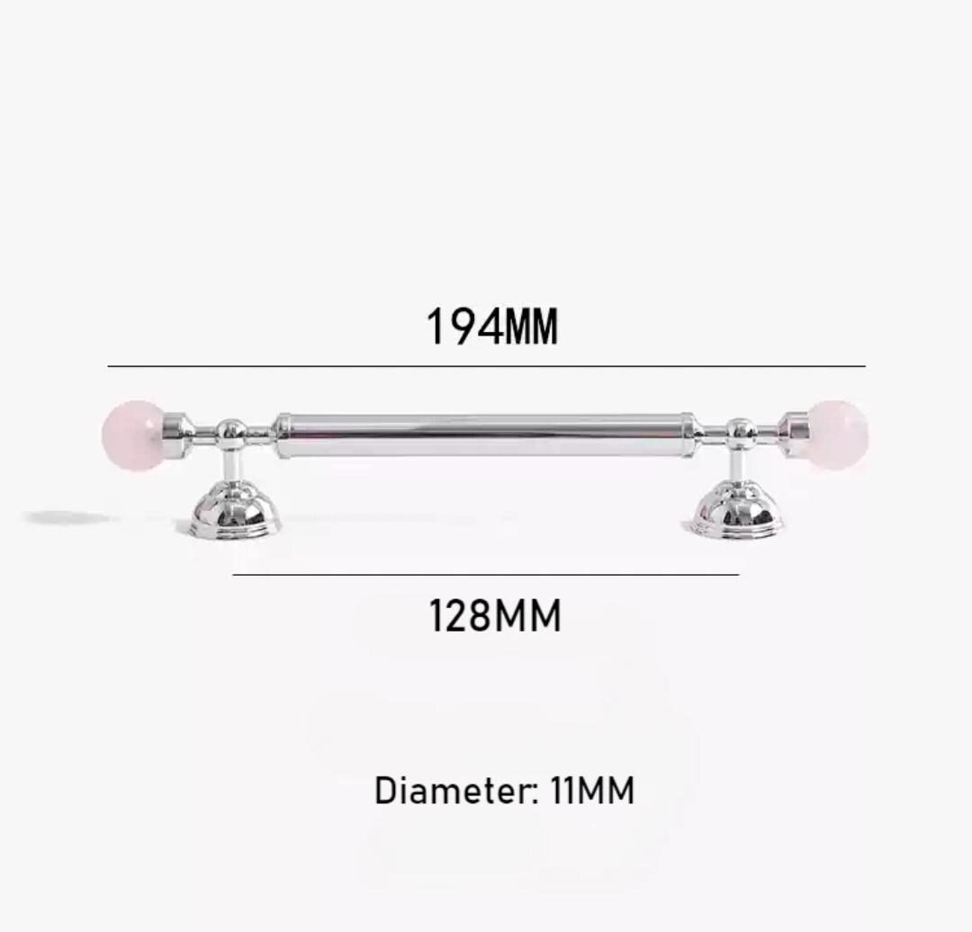 Rose quartz and silver bar handle/Pink crystal and chrome drawer pull/unique cabinet handle/IKEA hack/wardrobe door handle/Crystal hardware