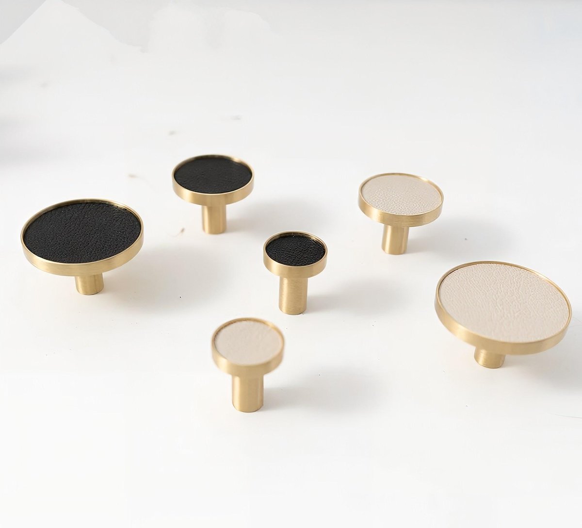 Black or White Leather and Brass cabinet handle/Leather drawer pull/Monochrome door handle/Leather door knob/Leather handle/Leather hardware
