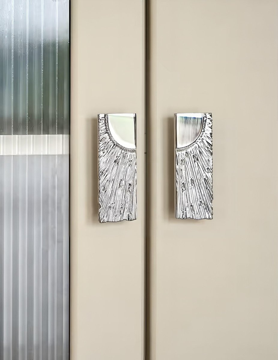 Silver sunray design rectangle bar handles/Chrome sun ray drawer pull/kitchen cabinet handles/Brass door handles/Silver furniture hardware