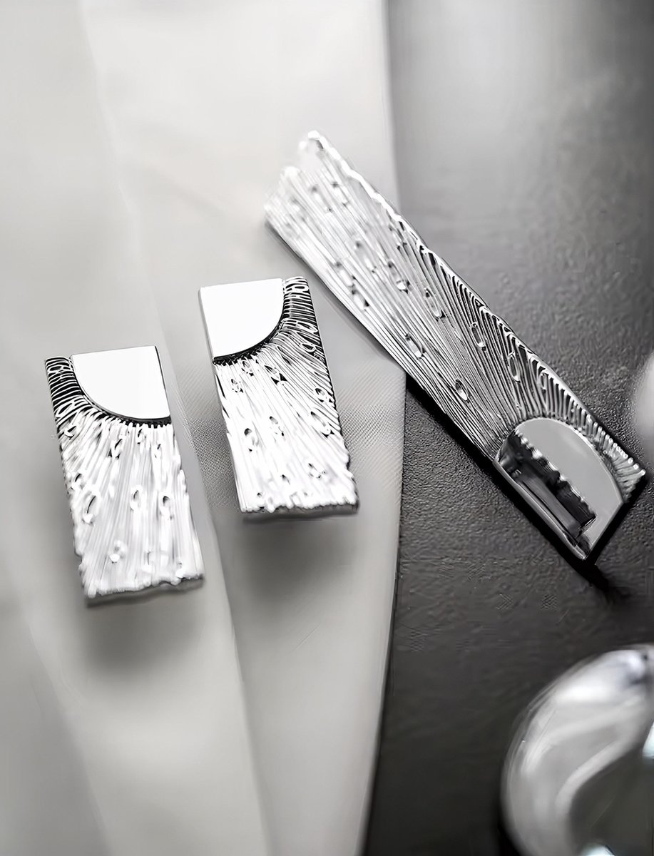 Silver sunray design rectangle bar handles/Chrome sun ray drawer pull/kitchen cabinet handles/Brass door handles/Silver furniture hardware
