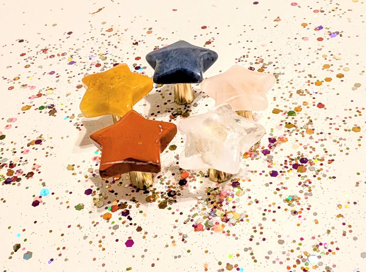 Star shaped crystal drawer handle/Decorative crystal and brass drawer pull/Gemstone door handle/Crystal hardware/Stone cabinet handle