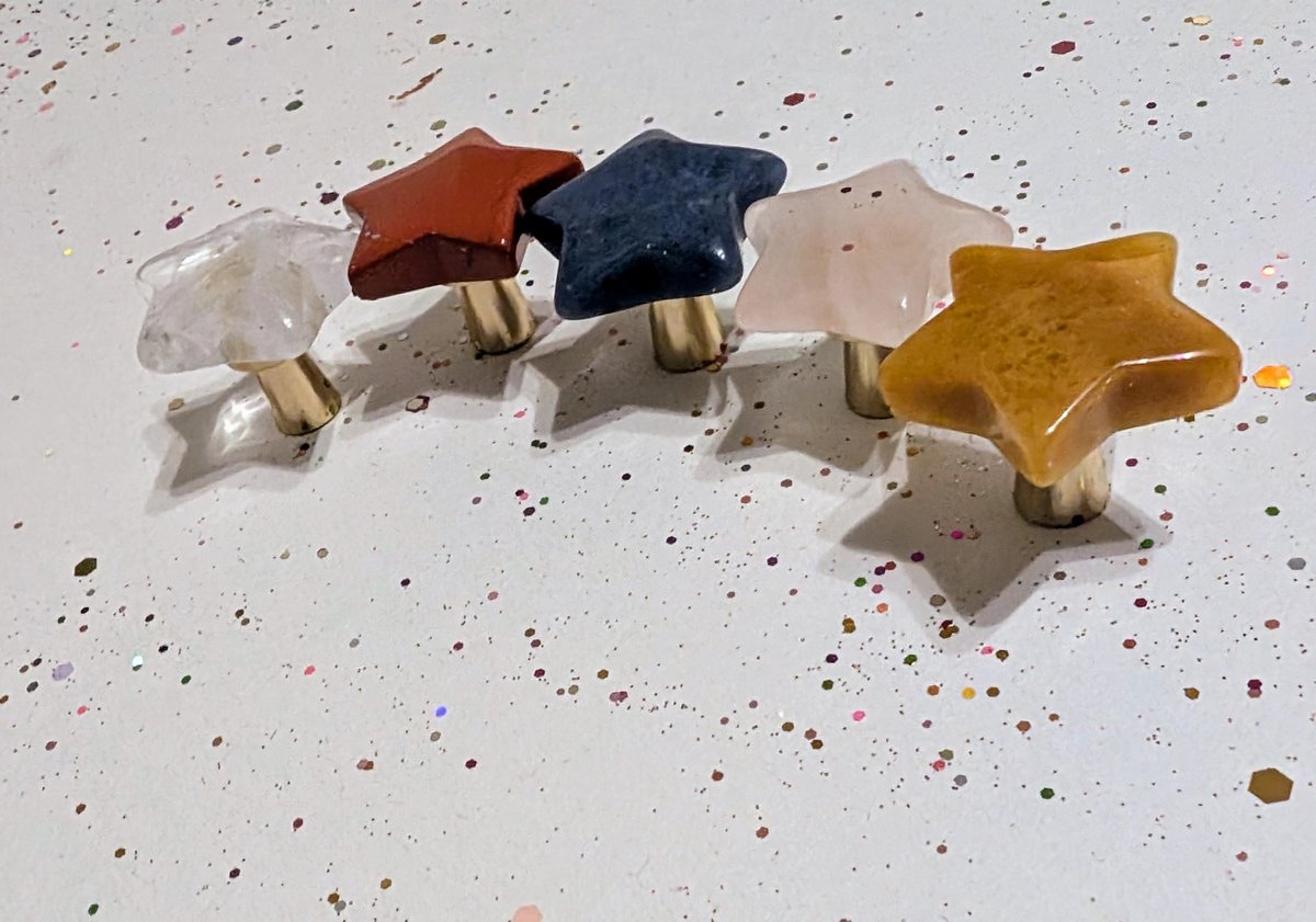Star shaped crystal drawer handle/Decorative crystal and brass drawer pull/Gemstone door handle/Crystal hardware/Stone cabinet handle