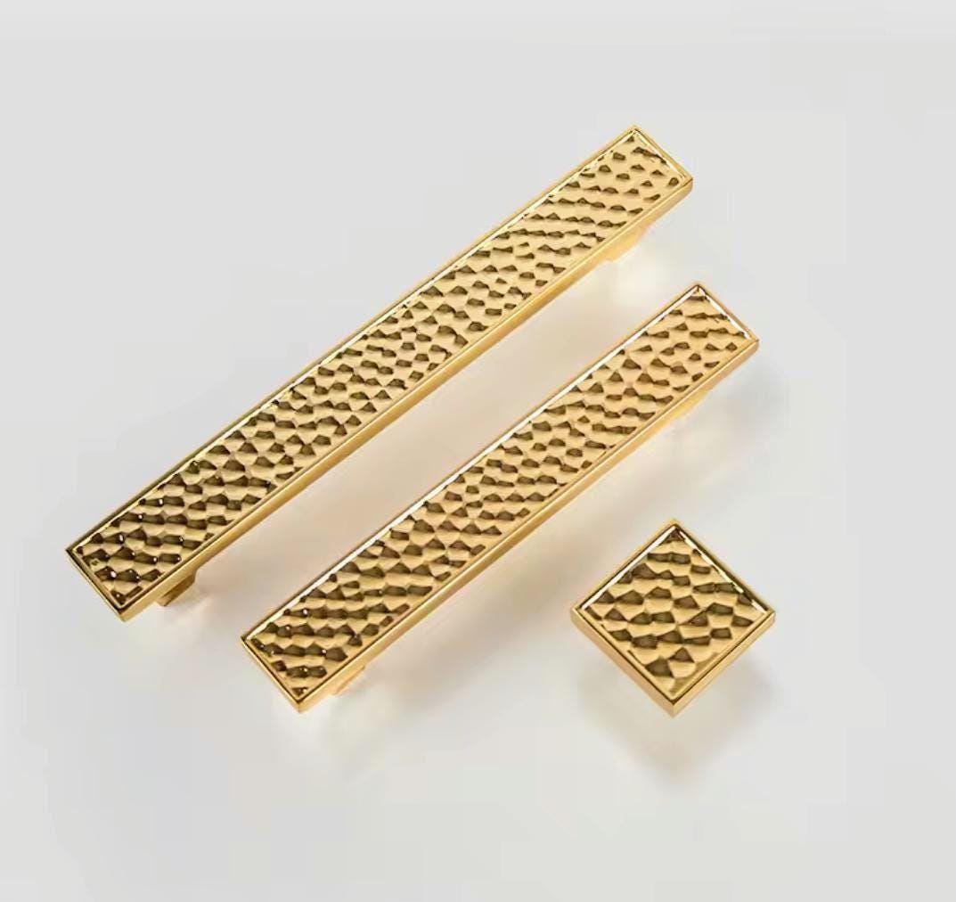 Glittery gold textured brass cabinet bar handle/Shiny solid brass drawer pull/textured gold brass door handle/Gold brass furniture hardware