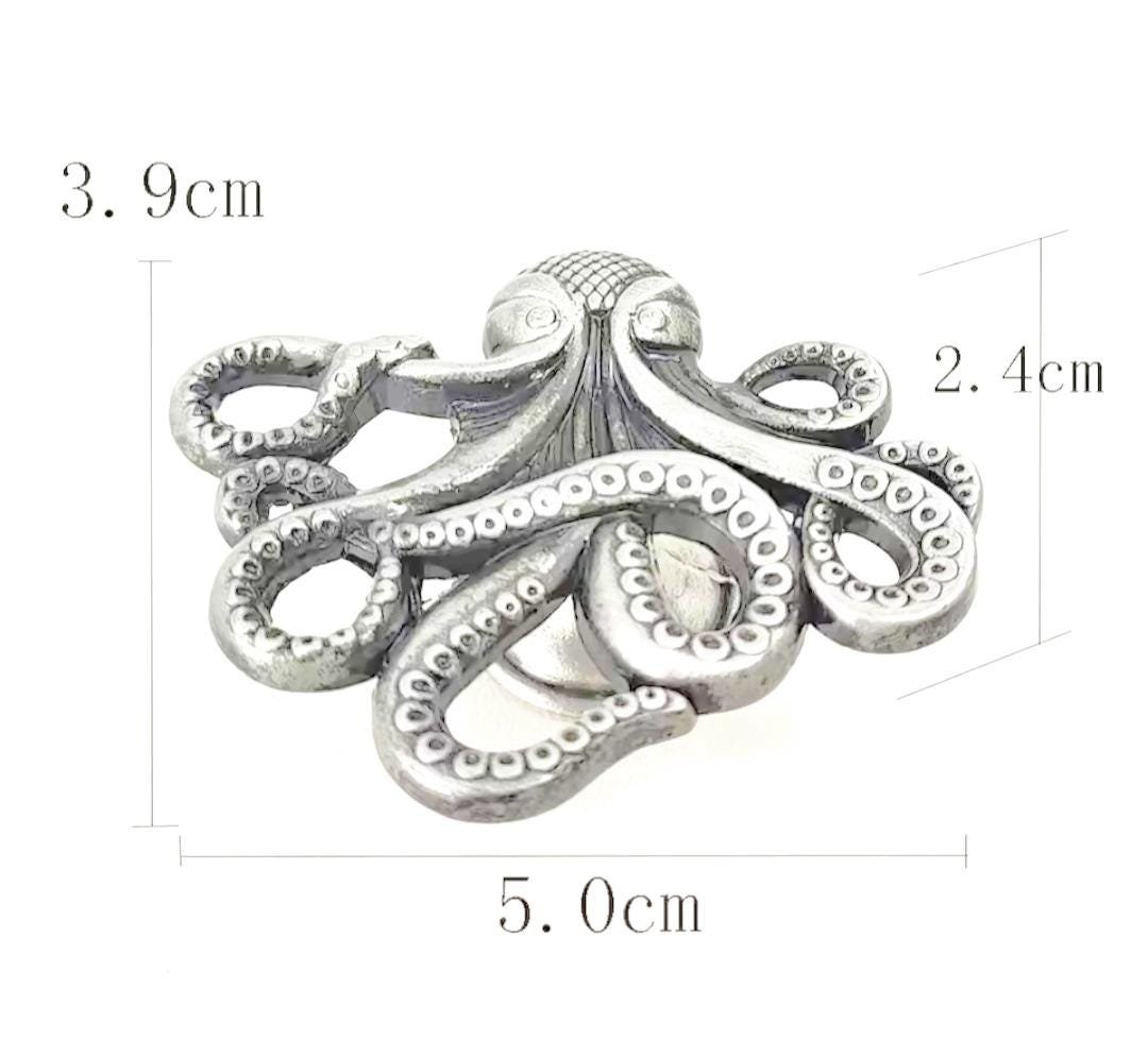 Silver octopus cabinet pull/Shiny Silver Kracken Drawer Knob/Octopus drawer handle/quirky furniture hardware/deep sea door knob/Fun handle