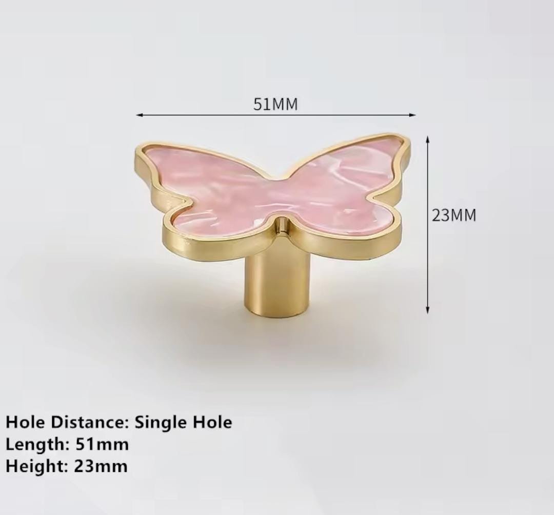 Pearly butterfly drawer handle/Pink Butterfly cabinet pull/Nursery decor/Nursery door knobs/IKEA hack door pull/Childrens door handle