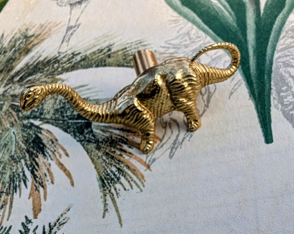 Detailed brass dinosaur drawer handle/Diplodocus cabinet pull/Dino themed door handle/Dinosaur drawer knob/Gold brass furniture hardware