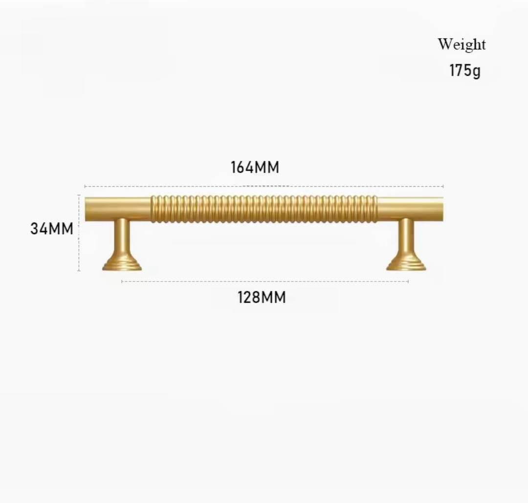 Ridged gold brass cabinet bar handle/Matte finished solid brass drawer pull/Gold brass door handle/Gold brass furniture hardware/Door knob