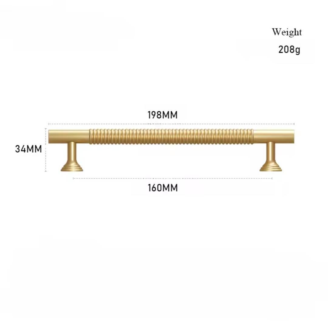 Ridged gold brass cabinet bar handle/Matte finished solid brass drawer pull/Gold brass door handle/Gold brass furniture hardware/Door knob