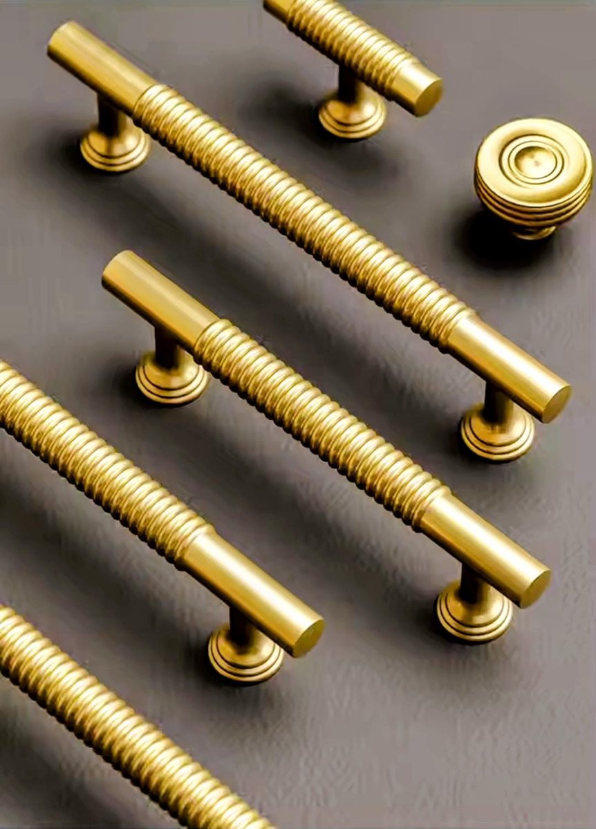 Ridged gold brass cabinet bar handle/Matte finished solid brass drawer pull/Gold brass door handle/Gold brass furniture hardware/Door knob