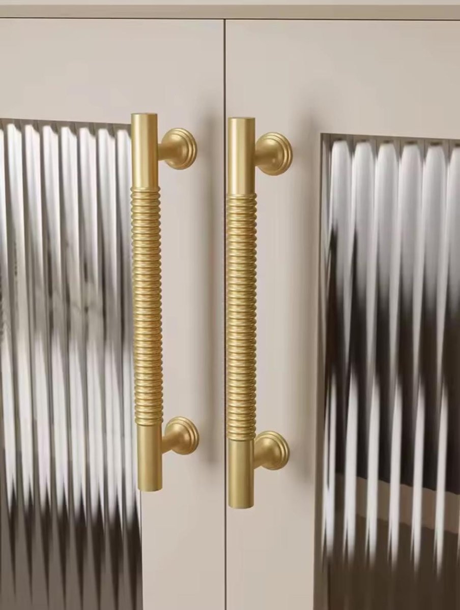 Ridged gold brass cabinet bar handle/Matte finished solid brass drawer pull/Gold brass door handle/Gold brass furniture hardware/Door knob