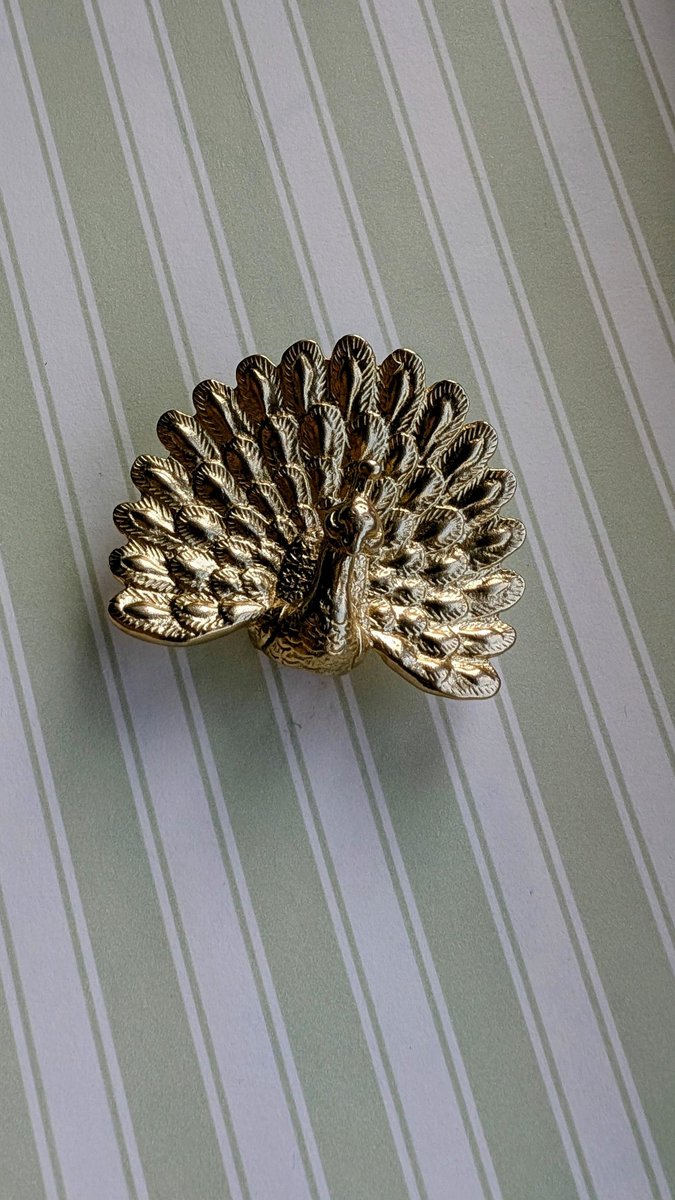 Gold Peacock Cabinet Pull/Gold Brass Peacock Door Handle/Bird shaped drawer handle/gold furniture hardware/Peafowl Cabinet Handle/Door knob