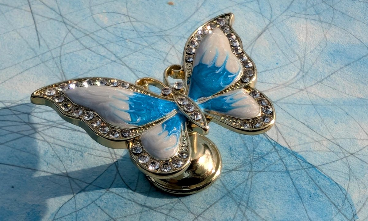 Enameled butterfly drawer handle/Pearly blue and white butterfly cabinet pull/Nursery decor/Nursery door knob/Childrens door handle