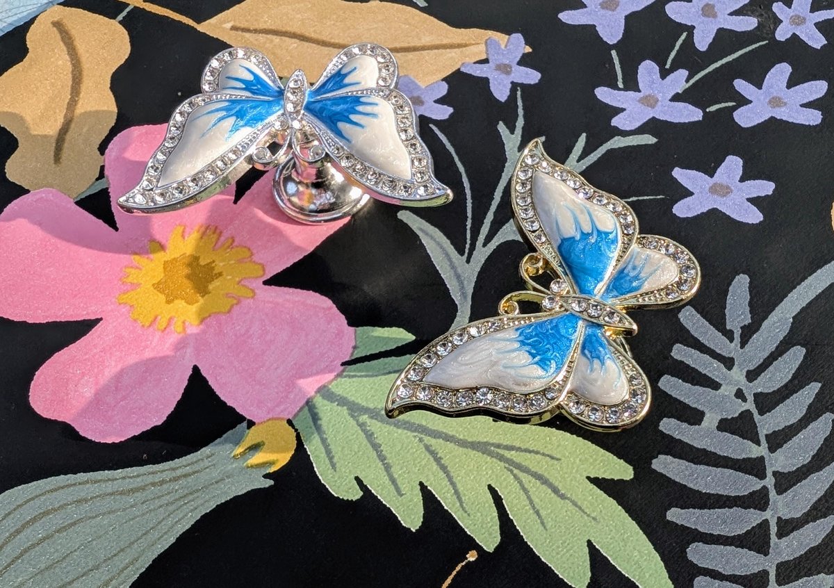 Enameled butterfly drawer handle/Pearly blue and white butterfly cabinet pull/Nursery decor/Nursery door knob/Childrens door handle
