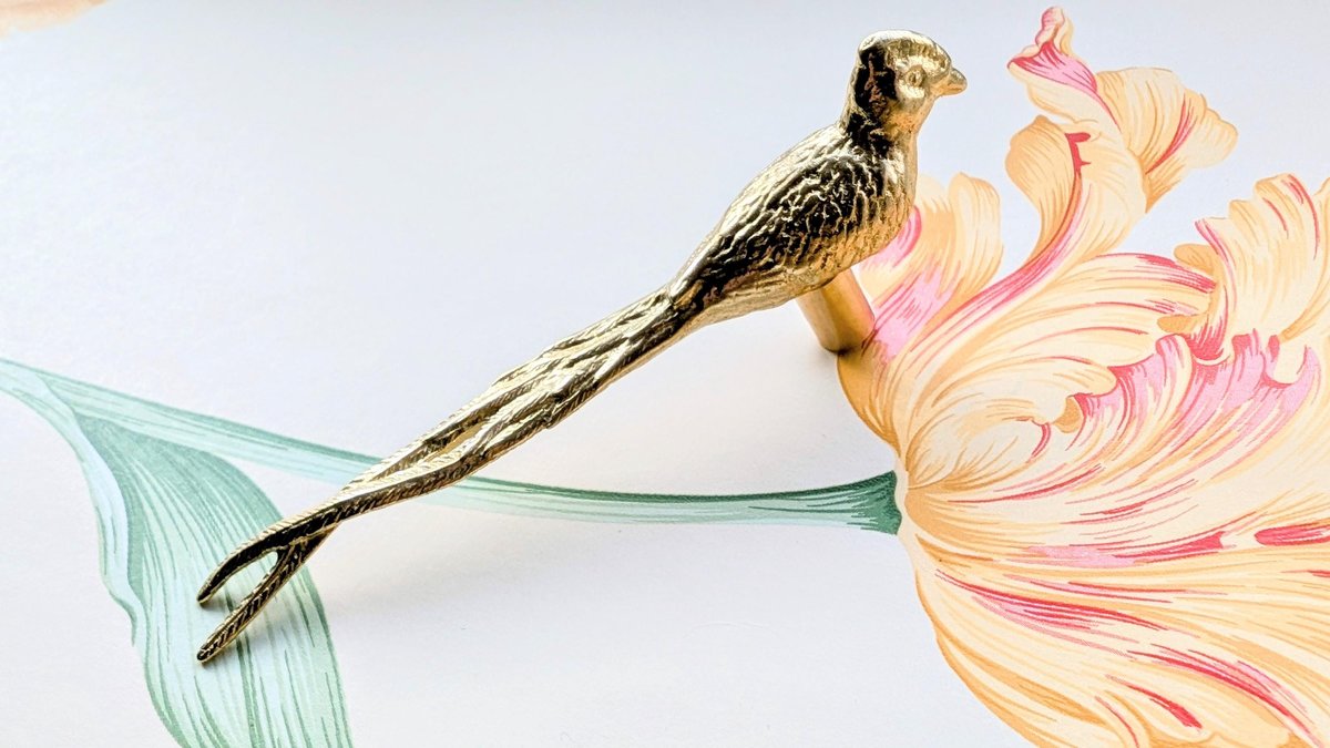 Bird of Paradise Cabinet Pull/Gold Brass Bird Door Handle/Bird shaped drawer handle/gold furniture hardware/Long Tailed Bird Cabinet Handle