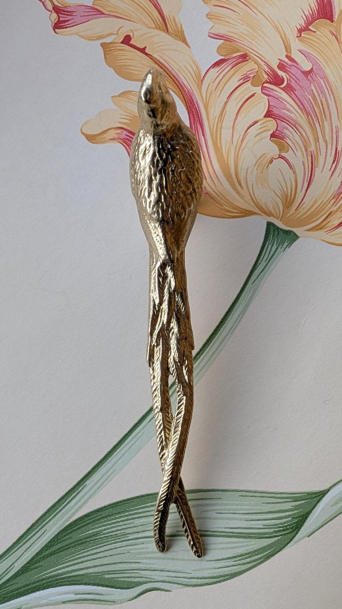 Bird of Paradise Cabinet Pull/Gold Brass Bird Door Handle/Bird shaped drawer handle/gold furniture hardware/Long Tailed Bird Cabinet Handle