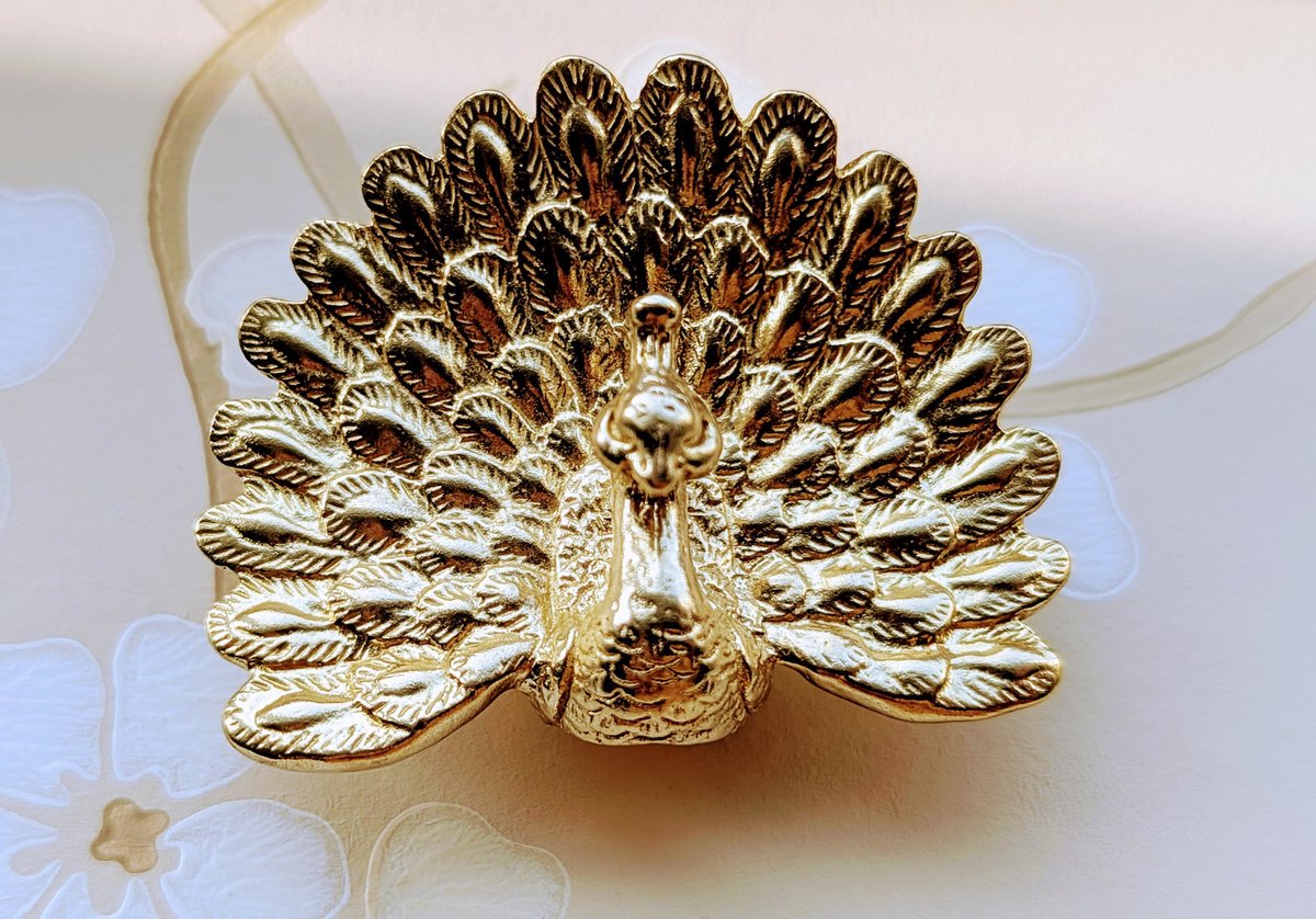 Gold Peacock Cabinet Pull/Gold Brass Peacock Door Handle/Bird shaped drawer handle/gold furniture hardware/Peafowl Cabinet Handle/Door knob