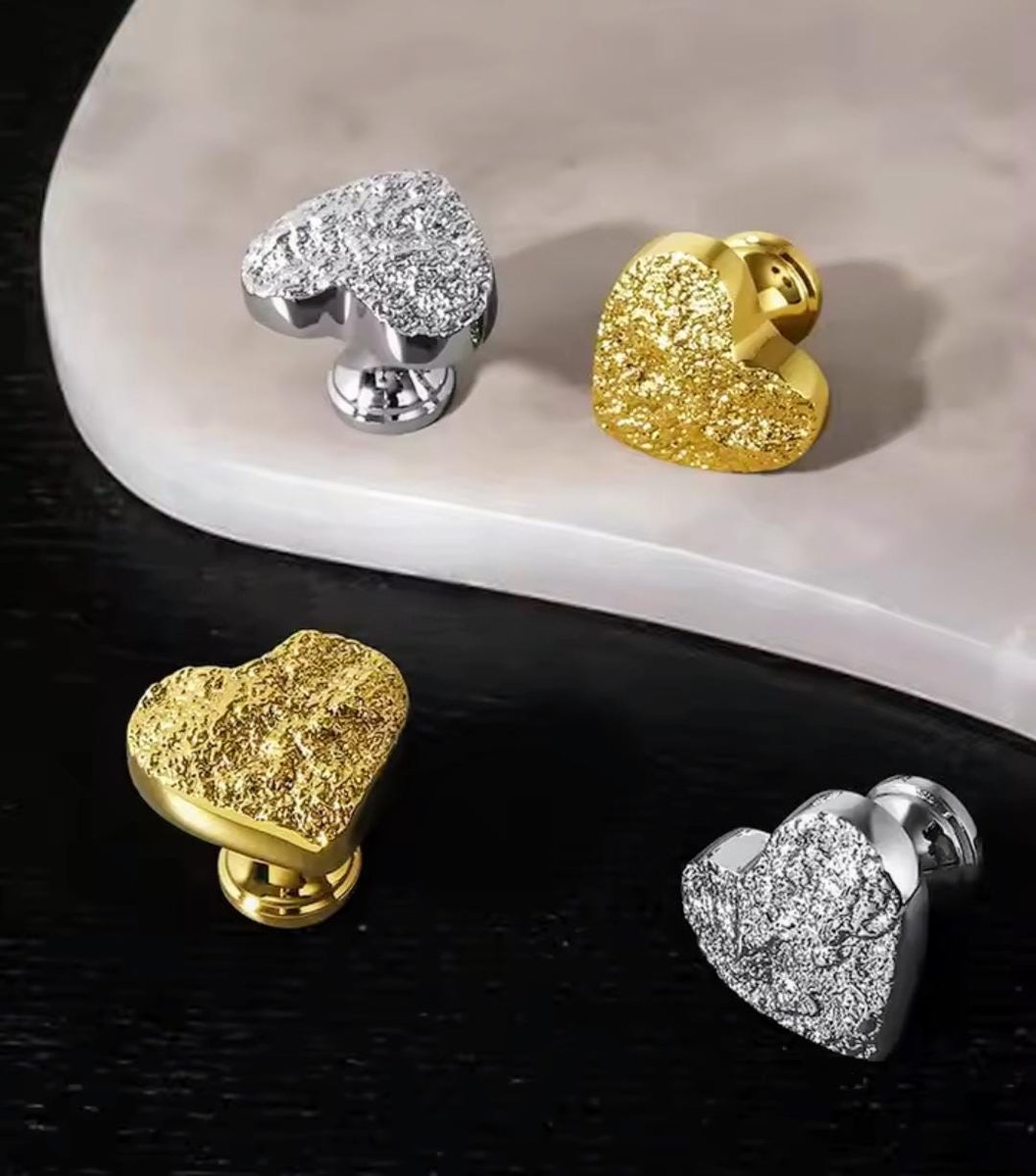 Gold or Silver Heart shaped drawer handle/Heart drawer knob/Brass furniture hardware/Heart shaped door knob/Heart shaped cabinet handle