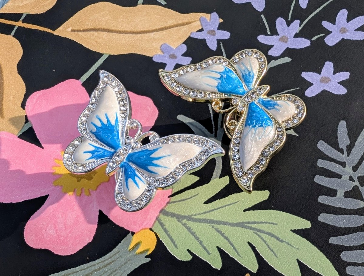Enameled butterfly drawer handle/Pearly blue and white butterfly cabinet pull/Nursery decor/Nursery door knob/Childrens door handle