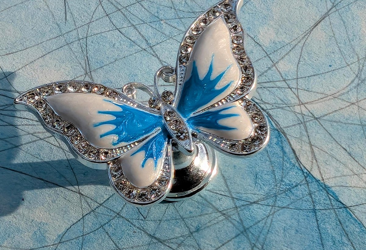 Enameled butterfly drawer handle/Pearly blue and white butterfly cabinet pull/Nursery decor/Nursery door knob/Childrens door handle