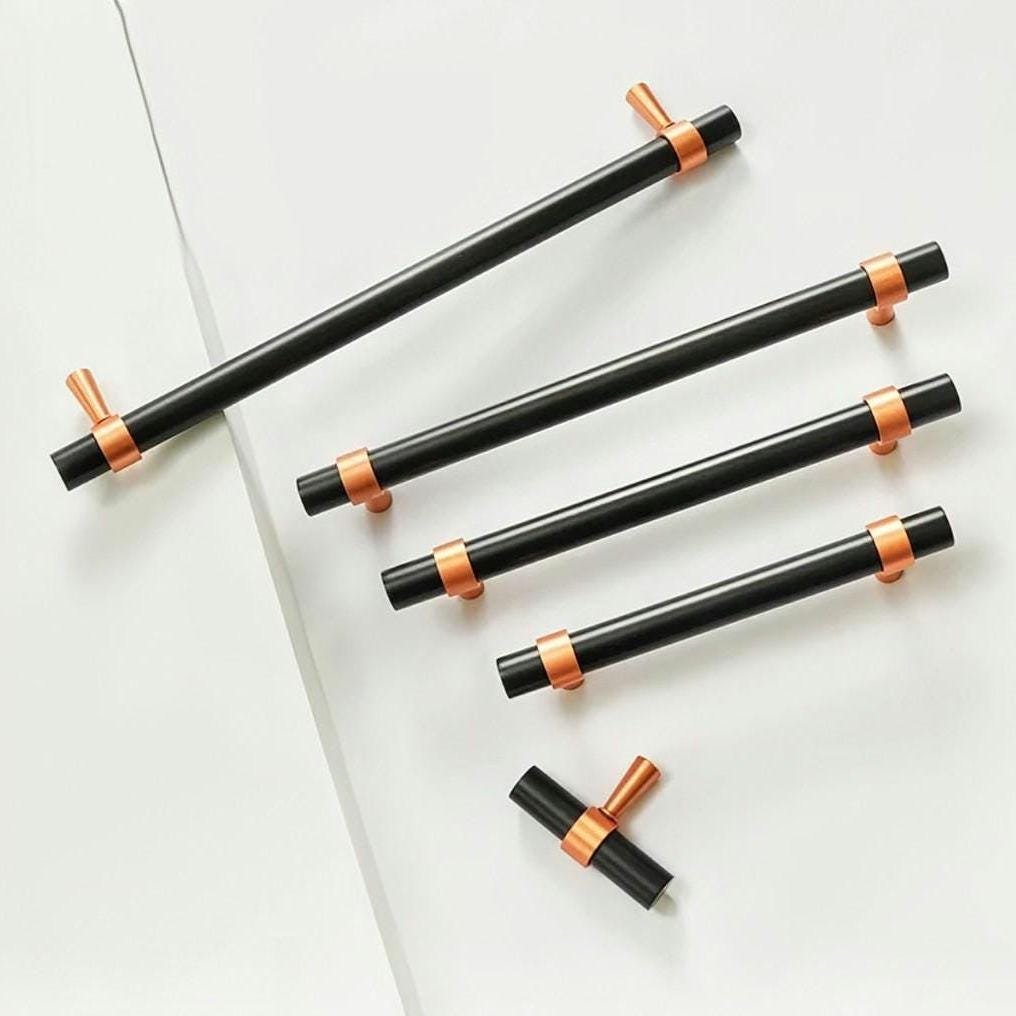 Rose Gold and Black cabinet bar handles/copper and black drawer pull/kitchen hardware/renovation project door handle/rose gold cabinet pulls