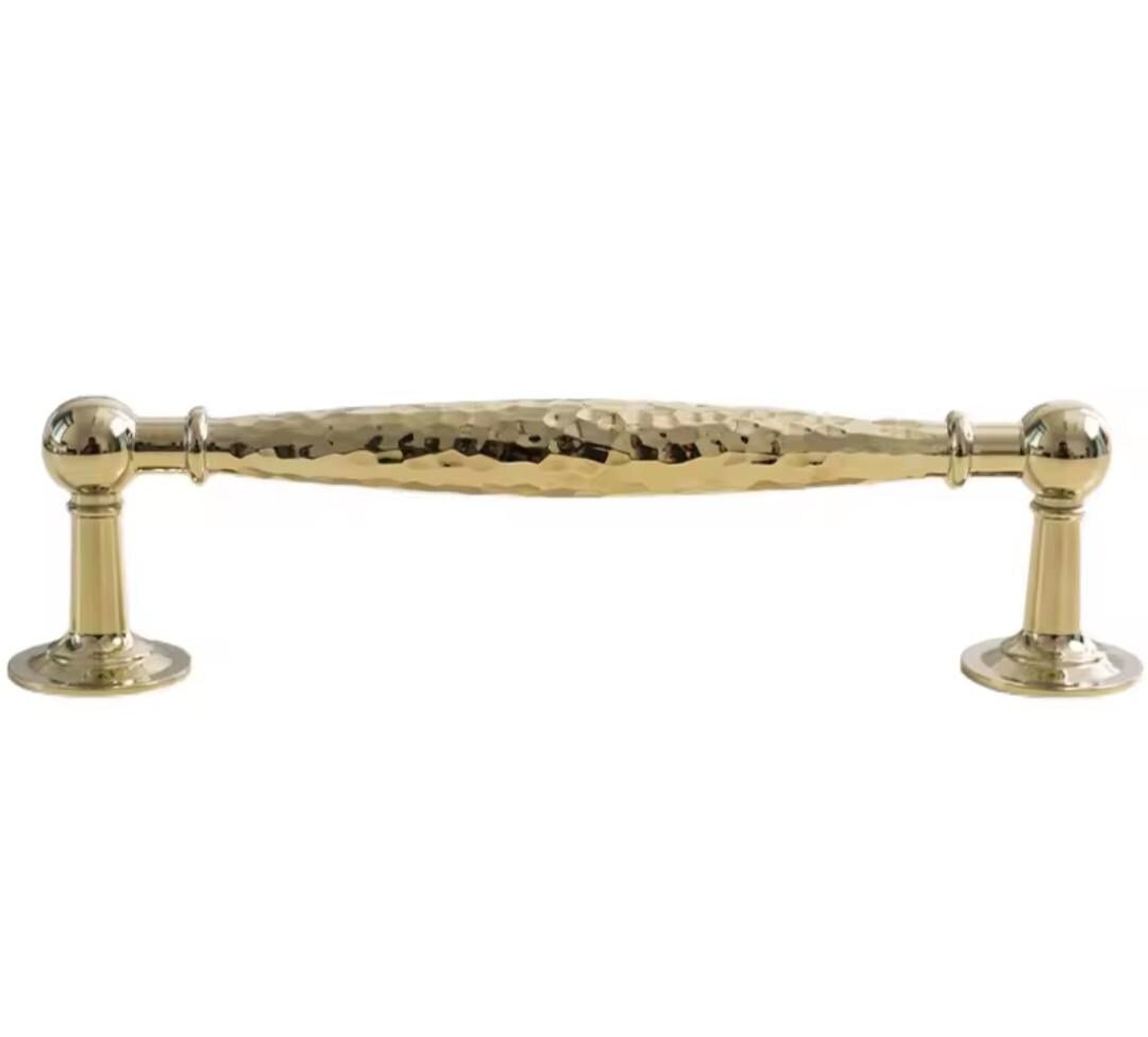 Gold hammered cabinet bar handle with feet/Shiny Gold drawer pull/textured metal door handle/brass furniture hardware/kitchen hardware