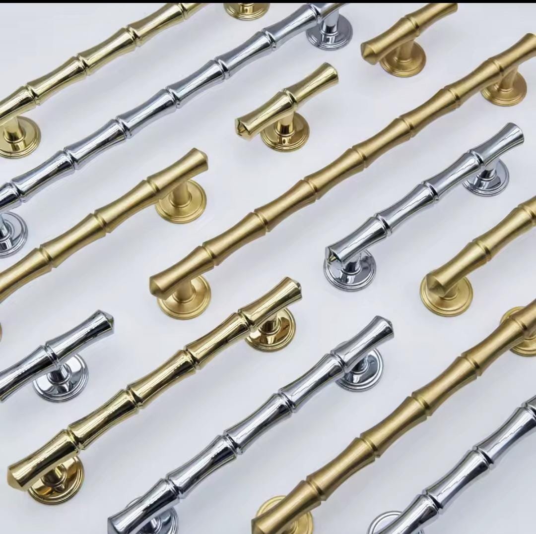 Bamboo patterned brass cabinet bar Handle/Bamboo drawer pull/Brass furniture hardware/Gold door handle/Silver Bamboo cabinet pull