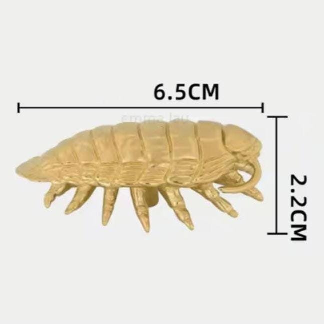 Large brass woodlouse cabinet pull/Isopod shaped Door Handle/Gold insect drawer knob/unique furniture hardware/Roly-polies door knob