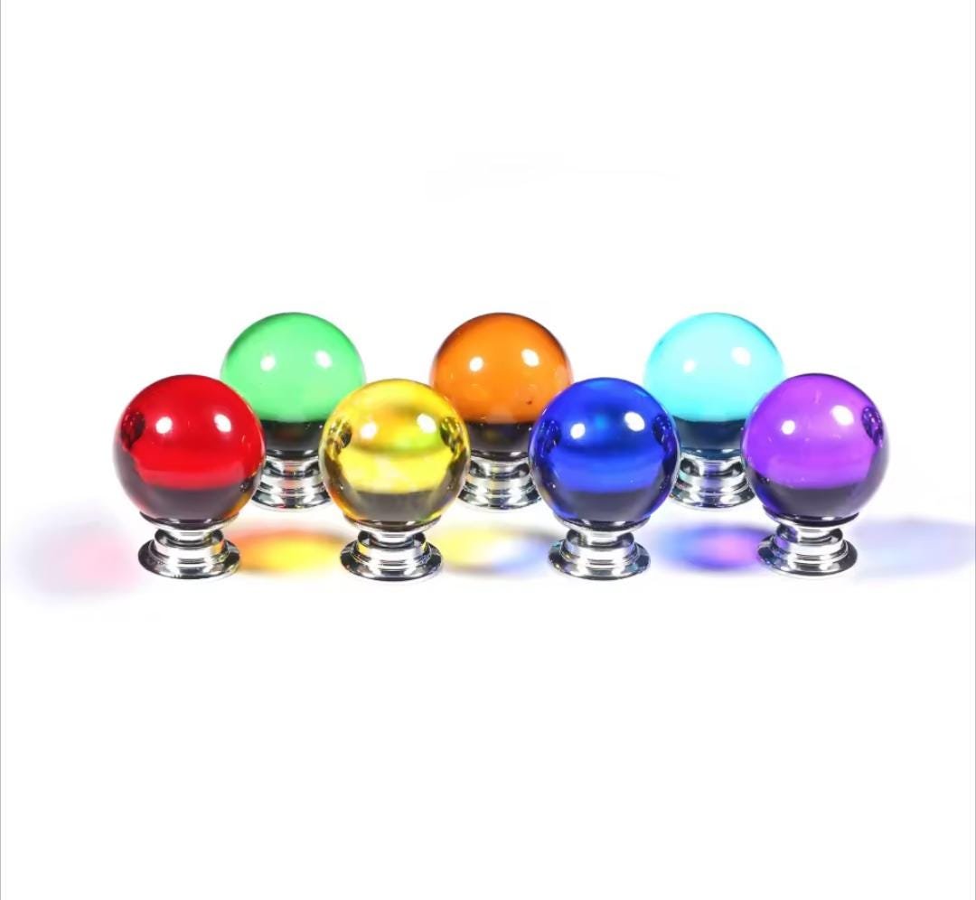 Fun glass ball drawer knobs in a rainbow of colours/colourful glass cabinet handle/bright furniture hardware/nursery handles/kids room decor