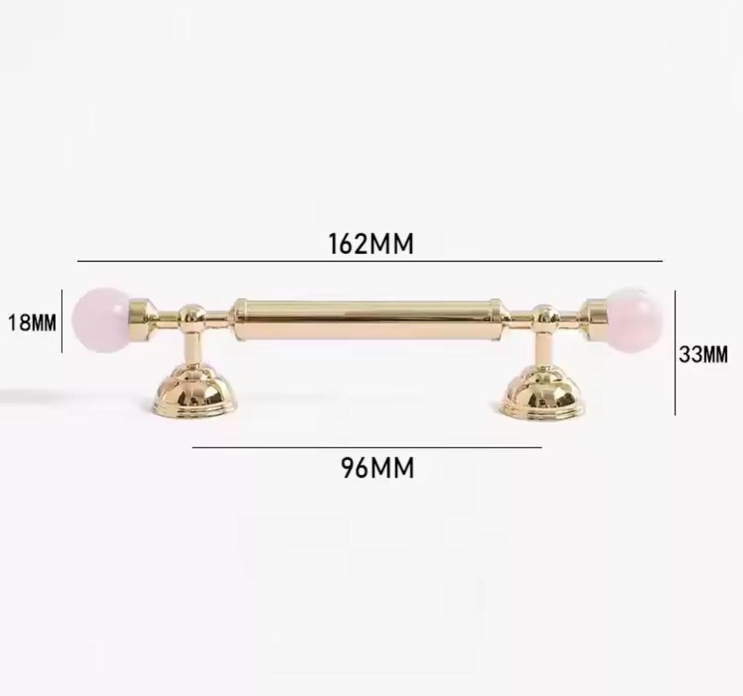 Shiny gold brass pink crystal bar handle/Semi precious stone and brass drawer pull/unique cabinet handle/IKEA hack/wardrobe door handle