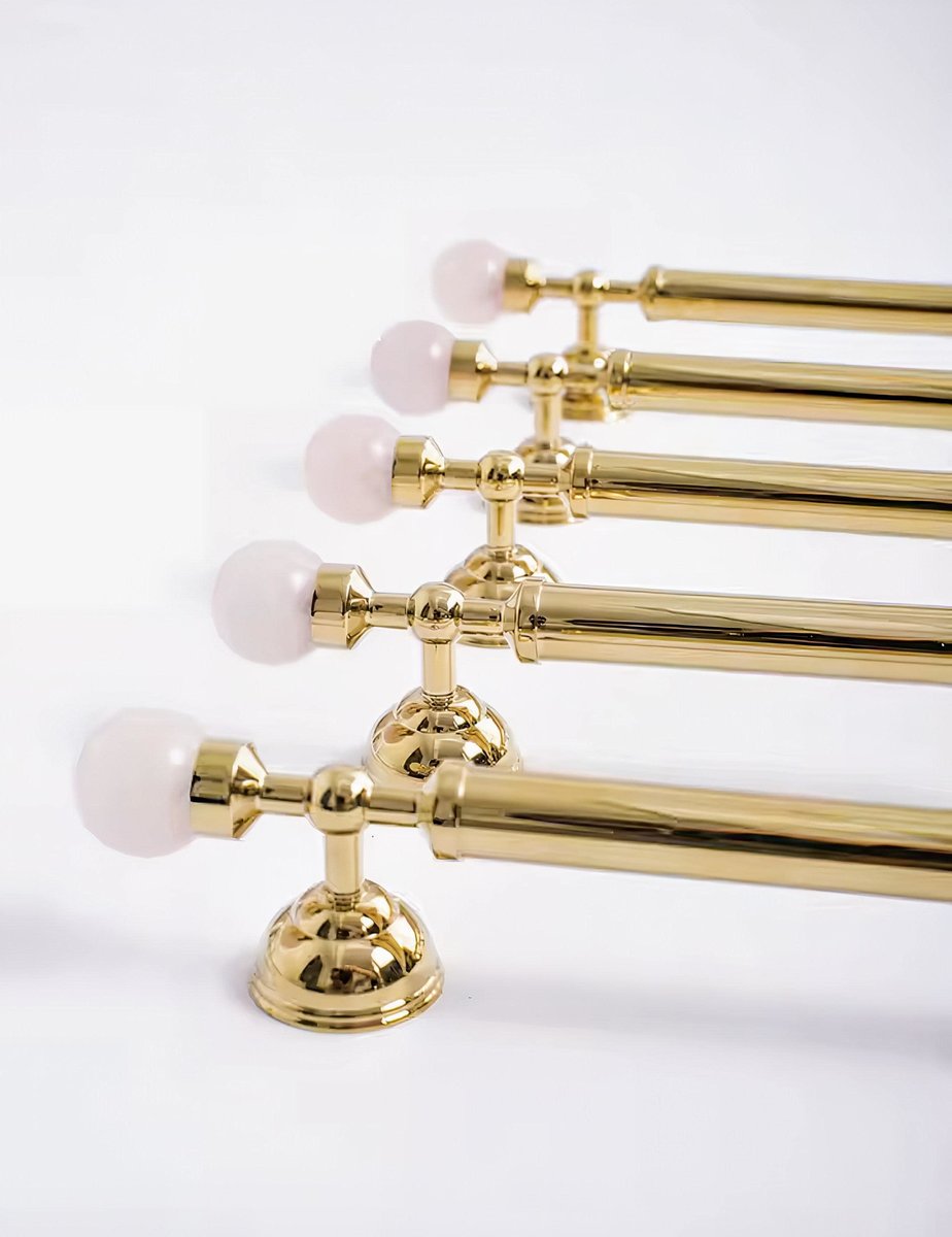 Shiny gold brass pink crystal bar handle/Semi precious stone and brass drawer pull/unique cabinet handle/IKEA hack/wardrobe door handle